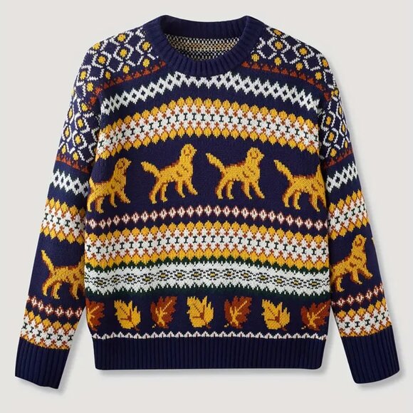NEW Golden Autumn Sweater - Fall Golden Retriever Fair Isle Knit - KJP Blue - Picture 2 of 8